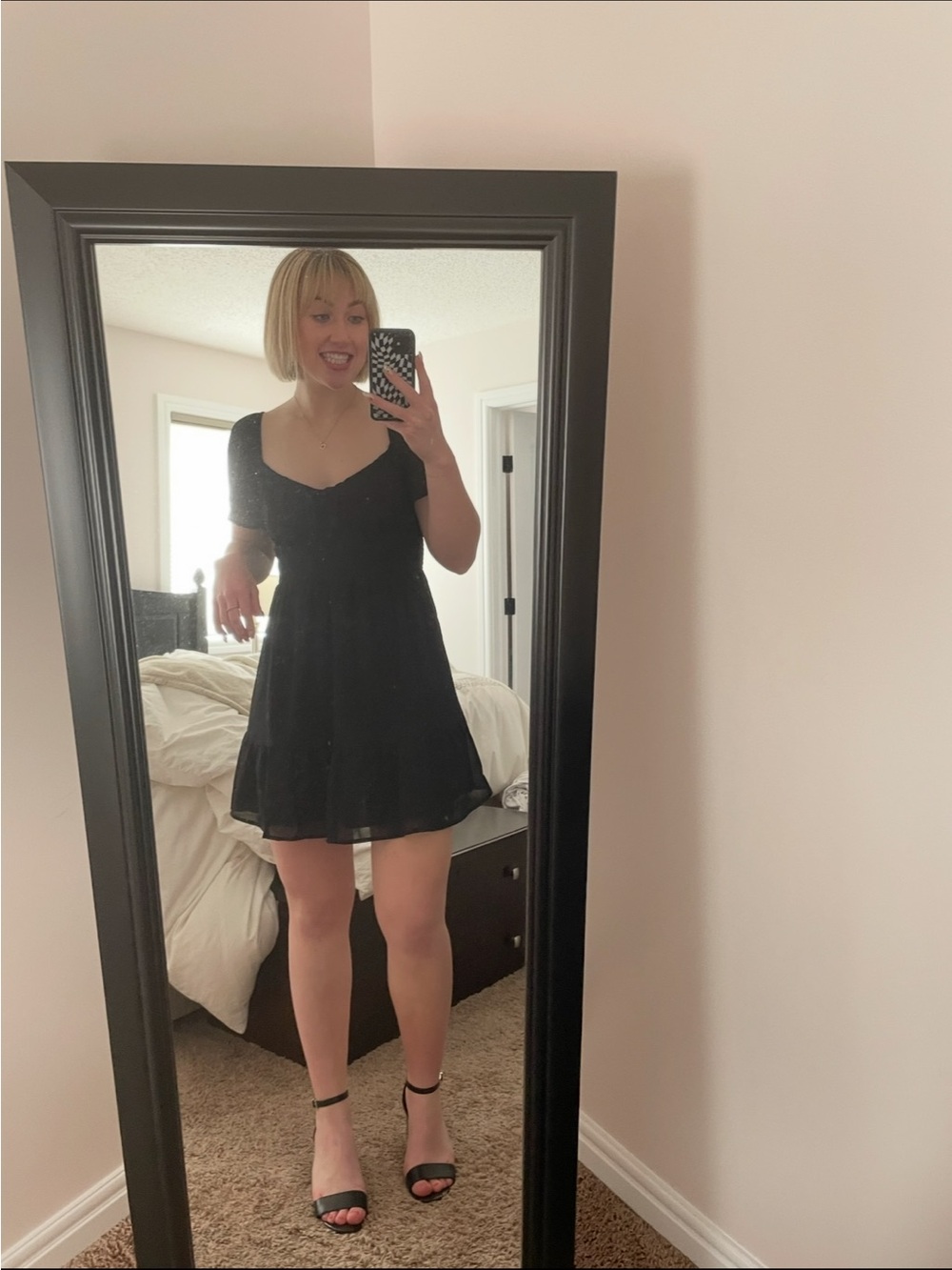 Dynamite Black Short-Sleeve Tie-Front Mini Dress